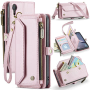 For iPhone XR CaseMe C36 Card Slots Zipper Wallet RFID Anti-theft Leather Phone Case(Pink)