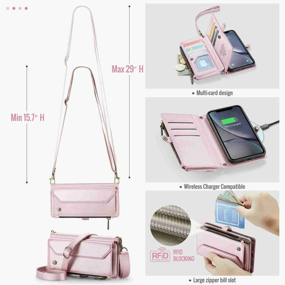 For iPhone XR CaseMe C36 Card Slots Zipper Wallet RFID Anti-theft Leather Phone Case(Pink)