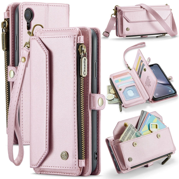 For iPhone XR CaseMe C36 Card Slots Zipper Wallet RFID Anti-theft Leather Phone Case(Pink)