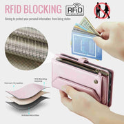 For iPhone XR CaseMe C36 Card Slots Zipper Wallet RFID Anti-theft Leather Phone Case(Pink)