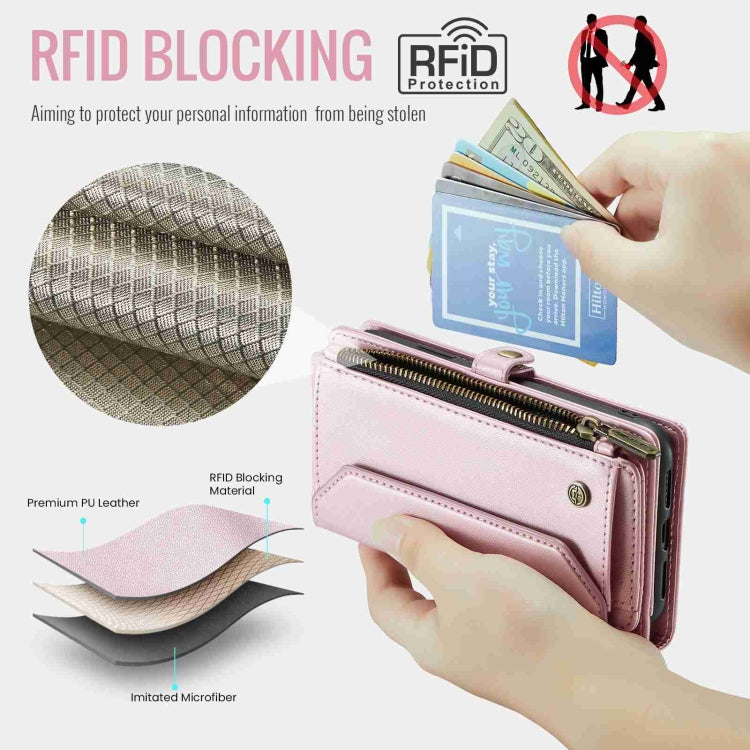 For iPhone XR CaseMe C36 Card Slots Zipper Wallet RFID Anti-theft Leather Phone Case(Pink)
