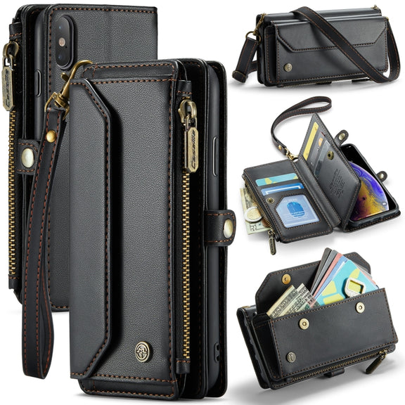 For iPhone XS Max CaseMe C36 Card Slots Zipper Wallet RFID Anti-theft Leather Phone Case(Black)