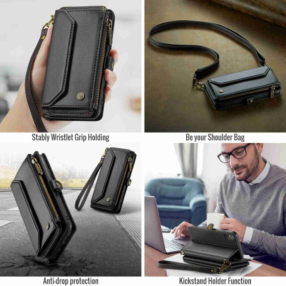 For iPhone XS Max CaseMe C36 Card Slots Zipper Wallet RFID Anti-theft Leather Phone Case(Black)