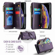 For iPhone XS Max CaseMe C36 Card Slots Zipper Wallet RFID Anti-theft Leather Phone Case(Purple)