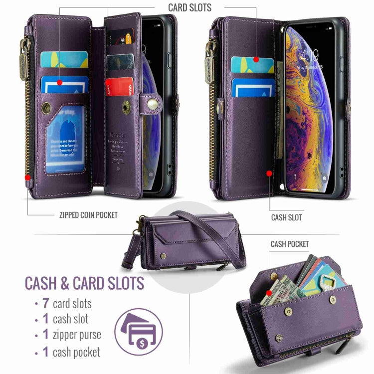 For iPhone XS Max CaseMe C36 Card Slots Zipper Wallet RFID Anti-theft Leather Phone Case(Purple)