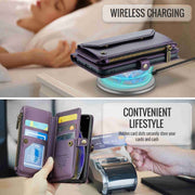 For iPhone XS Max CaseMe C36 Card Slots Zipper Wallet RFID Anti-theft Leather Phone Case(Purple)