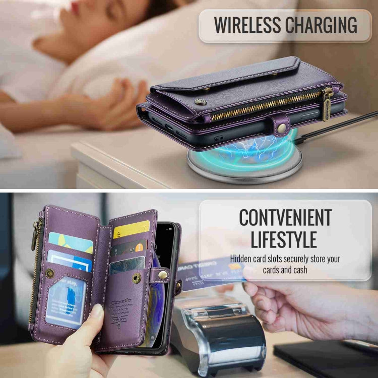 For iPhone XS Max CaseMe C36 Card Slots Zipper Wallet RFID Anti-theft Leather Phone Case(Purple)