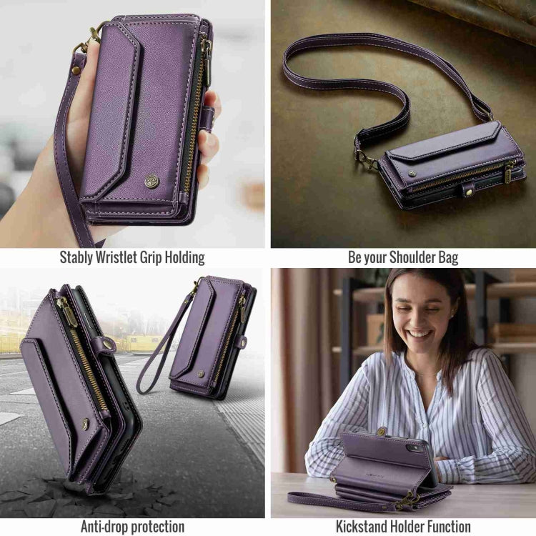 For iPhone XS Max CaseMe C36 Card Slots Zipper Wallet RFID Anti-theft Leather Phone Case(Purple)