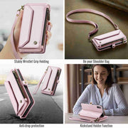 For iPhone XS Max CaseMe C36 Card Slots Zipper Wallet RFID Anti-theft Leather Phone Case(Pink)