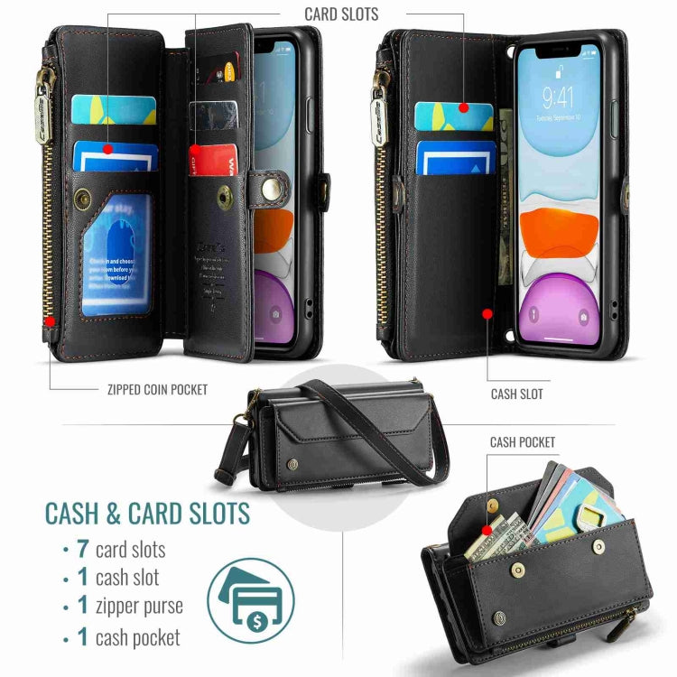 For iPhone 11 CaseMe C36 Card Slots Zipper Wallet RFID Anti-theft Leather Phone Case(Black) - free shipping - PMC Jewellery - Order now!