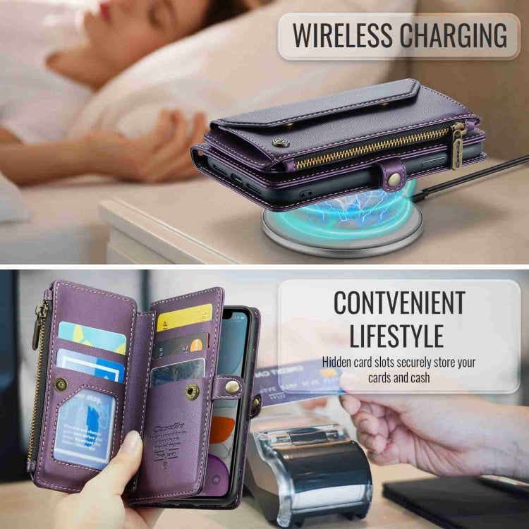 For iPhone 11 CaseMe C36 Card Slots Zipper Wallet RFID Anti-theft Leather Phone Case(Purple)