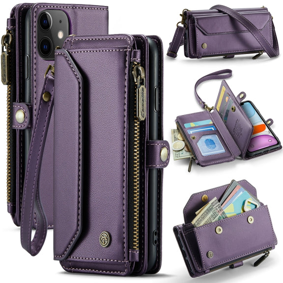 For iPhone 11 CaseMe C36 Card Slots Zipper Wallet RFID Anti-theft Leather Phone Case(Purple)