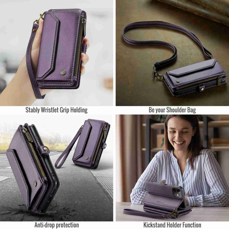 For iPhone 11 CaseMe C36 Card Slots Zipper Wallet RFID Anti-theft Leather Phone Case(Purple)