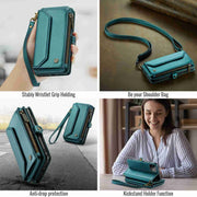 For iPhone 11 CaseMe C36 Card Slots Zipper Wallet RFID Anti-theft Leather Phone Case(Blue-green)
