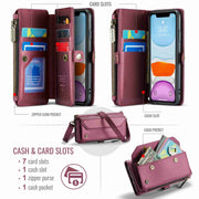 For iPhone 11 CaseMe C36 Card Slots Zipper Wallet RFID Anti-theft Leather Phone Case(Wine Red)