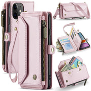 For iPhone 11 CaseMe C36 Card Slots Zipper Wallet RFID Anti-theft Leather Phone Case(Pink)