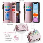 For iPhone 11 CaseMe C36 Card Slots Zipper Wallet RFID Anti-theft Leather Phone Case(Pink)