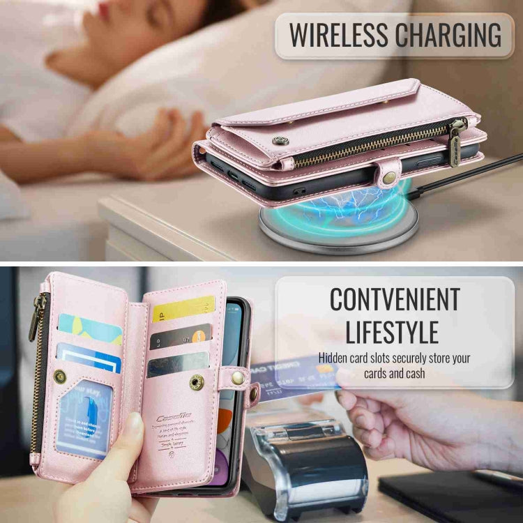 For iPhone 11 CaseMe C36 Card Slots Zipper Wallet RFID Anti-theft Leather Phone Case(Pink)