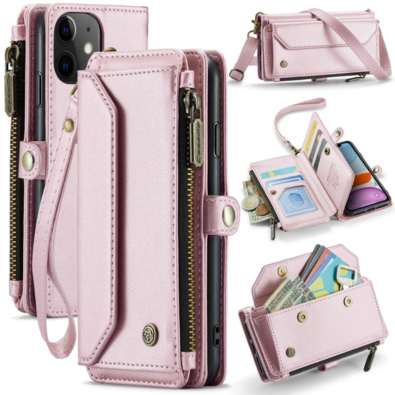 For iPhone 11 CaseMe C36 Card Slots Zipper Wallet RFID Anti-theft Leather Phone Case(Pink)