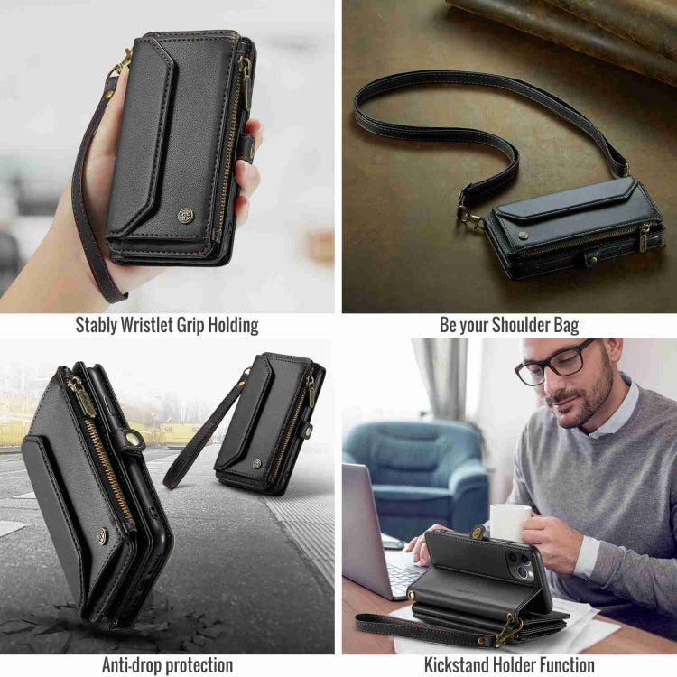 For iPhone 11 Pro CaseMe C36 Card Slots Zipper Wallet RFID Anti-theft Leather Phone Case(Black)