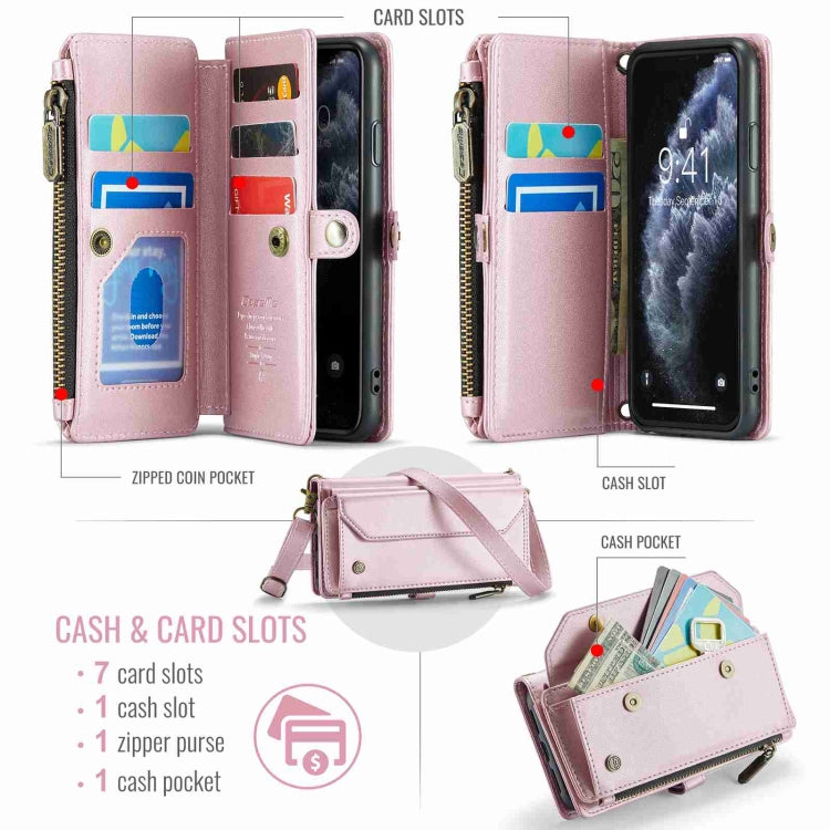 For iPhone 11 Pro CaseMe C36 Card Slots Zipper Wallet RFID Anti-theft Leather Phone Case(Pink) - free shipping - PMC Jewellery - Order now!