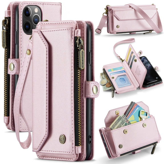 For iPhone 11 Pro CaseMe C36 Card Slots Zipper Wallet RFID Anti-theft Leather Phone Case(Pink)