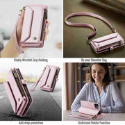 For iPhone 11 Pro CaseMe C36 Card Slots Zipper Wallet RFID Anti-theft Leather Phone Case(Pink)