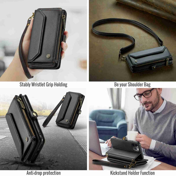 For iPhone 11 Pro Max CaseMe C36 Card Slots Zipper Wallet RFID Anti-theft Leather Phone Case(Black)