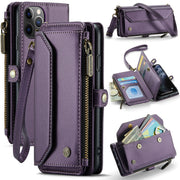 For iPhone 11 Pro Max CaseMe C36 Card Slots Zipper Wallet RFID Anti-theft Leather Phone Case(Purple)