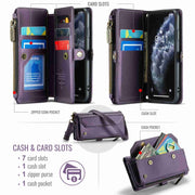 For iPhone 11 Pro Max CaseMe C36 Card Slots Zipper Wallet RFID Anti-theft Leather Phone Case(Purple)