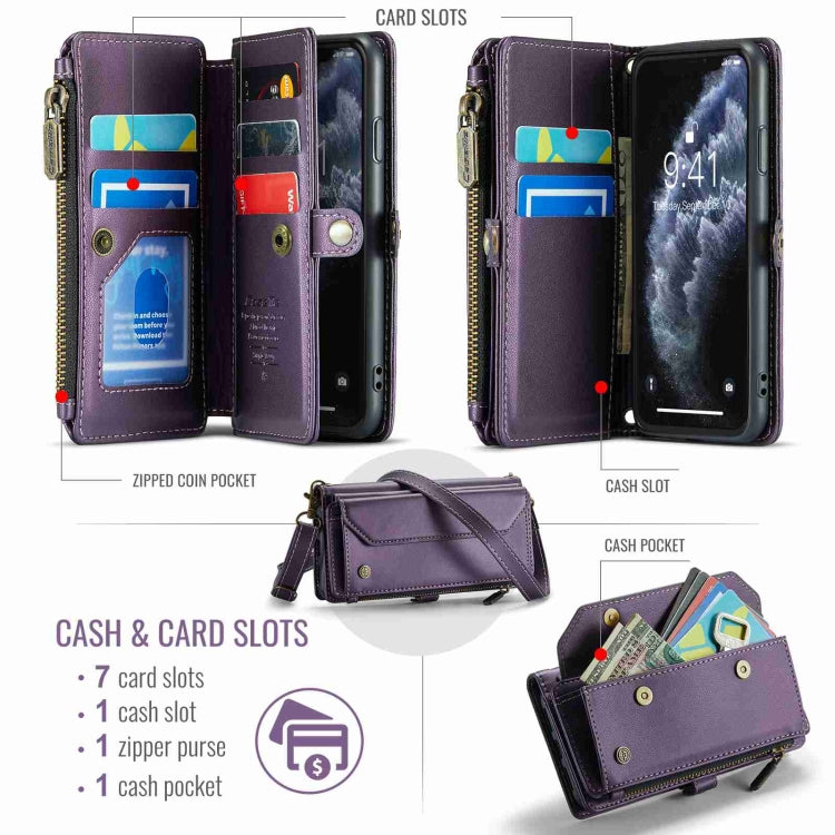 For iPhone 11 Pro Max CaseMe C36 Card Slots Zipper Wallet RFID Anti-theft Leather Phone Case(Purple)