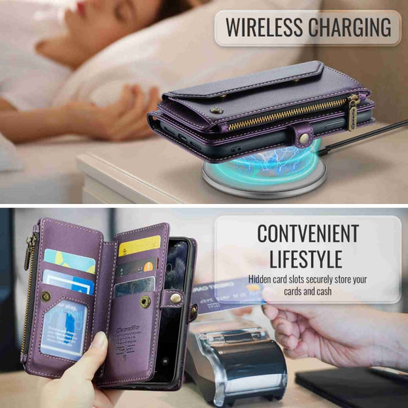For iPhone 11 Pro Max CaseMe C36 Card Slots Zipper Wallet RFID Anti-theft Leather Phone Case(Purple)