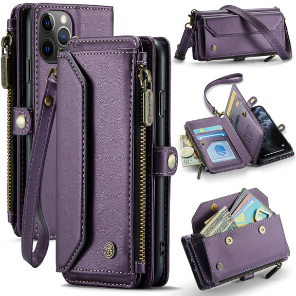 For iPhone 11 Pro Max CaseMe C36 Card Slots Zipper Wallet RFID Anti-theft Leather Phone Case(Purple)