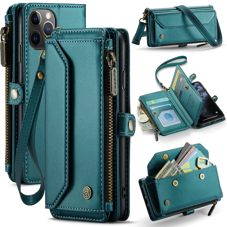For iPhone 11 Pro Max CaseMe C36 Card Slots Zipper Wallet RFID Anti-theft Leather Phone Case(Blue-green) - free shipping - PMC Jewellery - Order now!