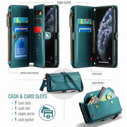 For iPhone 11 Pro Max CaseMe C36 Card Slots Zipper Wallet RFID Anti-theft Leather Phone Case(Blue-green)