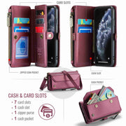 For iPhone 11 Pro Max CaseMe C36 Card Slots Zipper Wallet RFID Anti-theft Leather Phone Case(Wine Red)