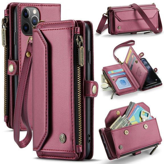 For iPhone 11 Pro Max CaseMe C36 Card Slots Zipper Wallet RFID Anti-theft Leather Phone Case(Wine Red)