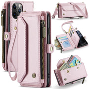 For iPhone 11 Pro Max CaseMe C36 Card Slots Zipper Wallet RFID Anti-theft Leather Phone Case(Pink)