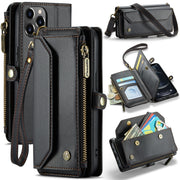 For iPhone 12 Pro CaseMe C36 Card Slots Zipper Wallet RFID Anti-theft Leather Phone Case(Black)