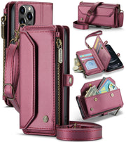 For iPhone 12 Pro CaseMe C36 Card Slots Zipper Wallet RFID Anti-theft Leather Phone Case(Wine Red)