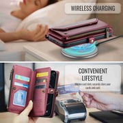 For iPhone 12 Pro CaseMe C36 Card Slots Zipper Wallet RFID Anti-theft Leather Phone Case(Wine Red)