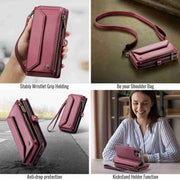 For iPhone 12 Pro CaseMe C36 Card Slots Zipper Wallet RFID Anti-theft Leather Phone Case(Wine Red)