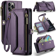 For iPhone 12 Pro Max CaseMe C36 Card Slots Zipper Wallet RFID Anti-theft Leather Phone Case(Purple)