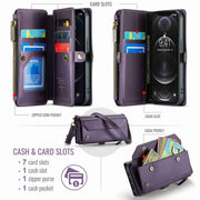 For iPhone 12 Pro Max CaseMe C36 Card Slots Zipper Wallet RFID Anti-theft Leather Phone Case(Purple)