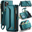 For iPhone 12 Pro Max CaseMe C36 Card Slots Zipper Wallet RFID Anti-theft Leather Phone Case(Blue-green) - free shipping - PMC Jewellery - Order now!