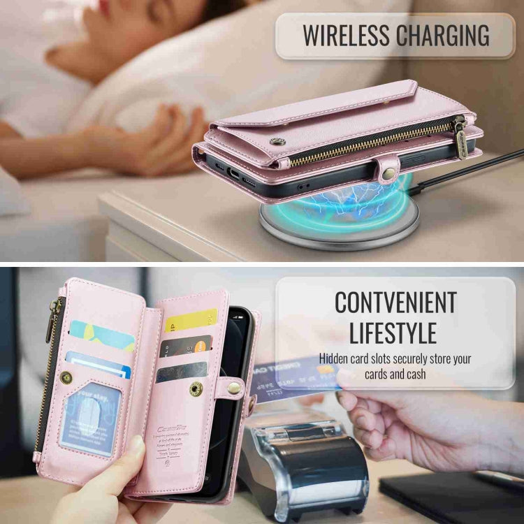 For iPhone 12 Pro Max CaseMe C36 Card Slots Zipper Wallet RFID Anti-theft Leather Phone Case(Pink) - free shipping - PMC Jewellery - Order now!