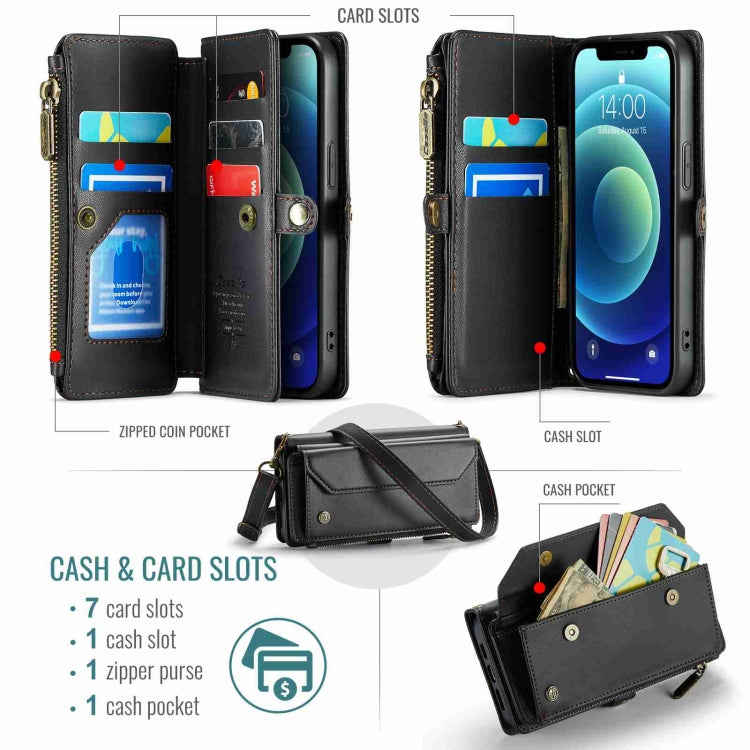 For iPhone 12 CaseMe C36 Card Slots Zipper Wallet RFID Anti-theft Leather Phone Case(Black)
