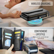 For iPhone 12 CaseMe C36 Card Slots Zipper Wallet RFID Anti-theft Leather Phone Case(Black)