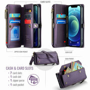 For iPhone 12 CaseMe C36 Card Slots Zipper Wallet RFID Anti-theft Leather Phone Case(Purple)