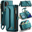 For iPhone 12 CaseMe C36 Card Slots Zipper Wallet RFID Anti-theft Leather Phone Case(Blue-green) - free shipping - PMC Jewellery - Order now!